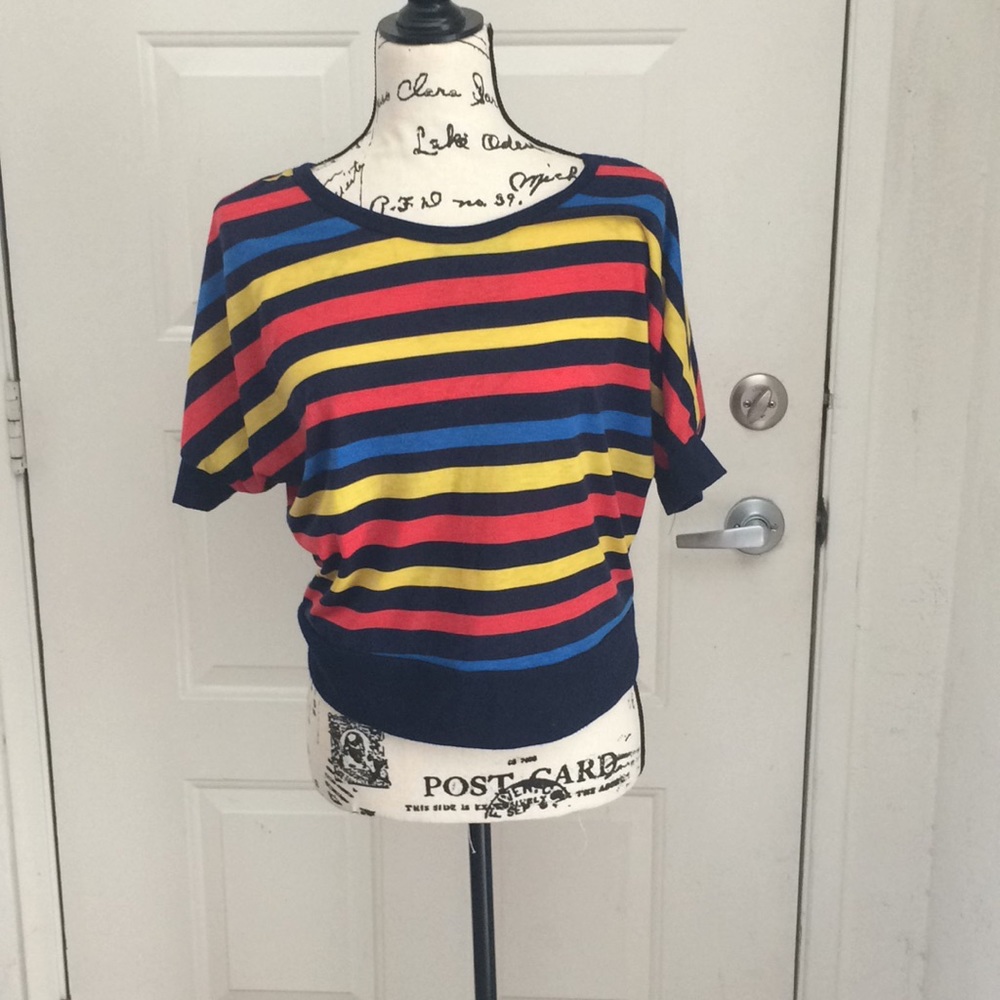 Short sleeve striped multi color top